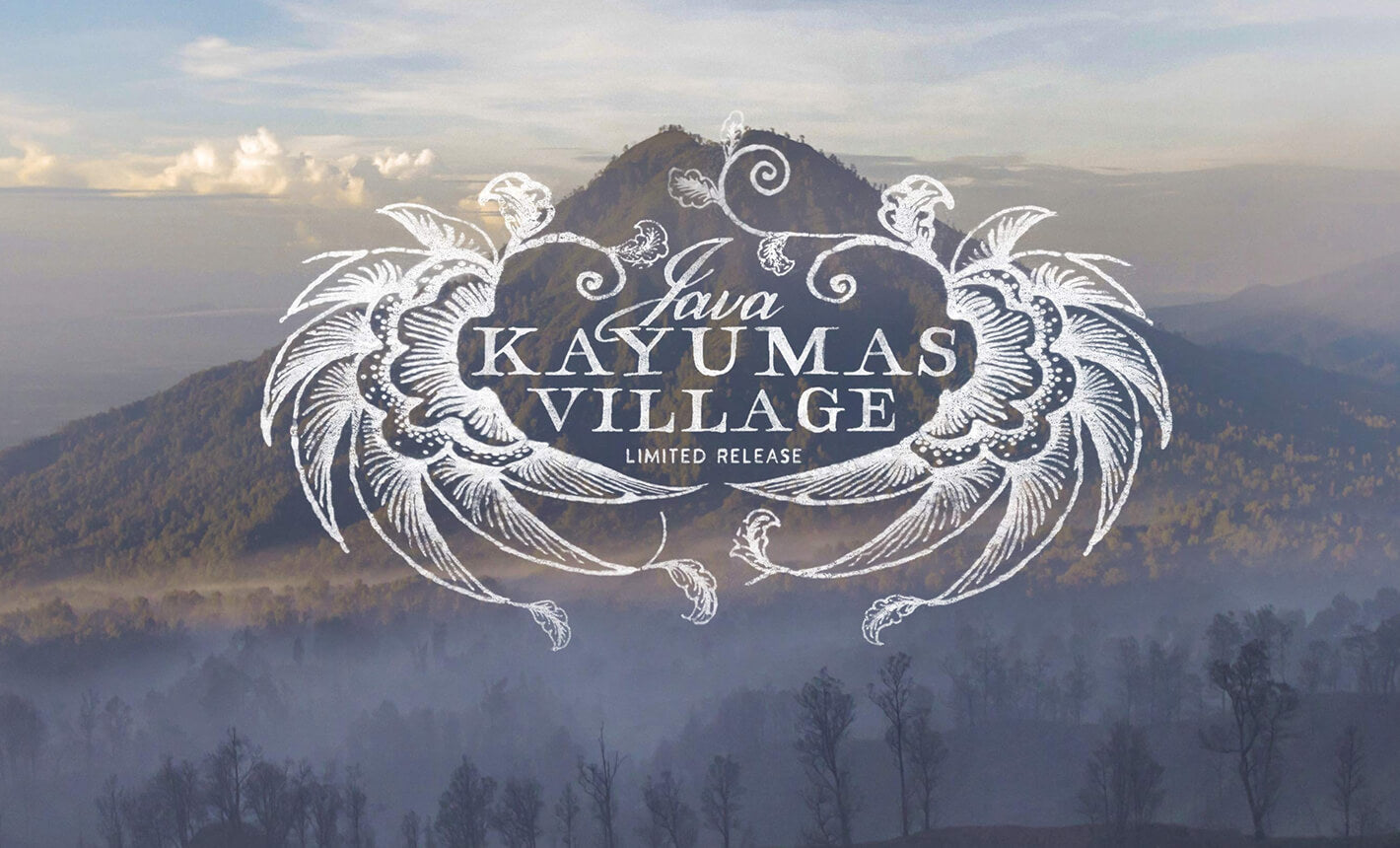 Peet's Coffee Java Kayumas Village Limited Release Logo with a tall solo treed mountains in the background story image